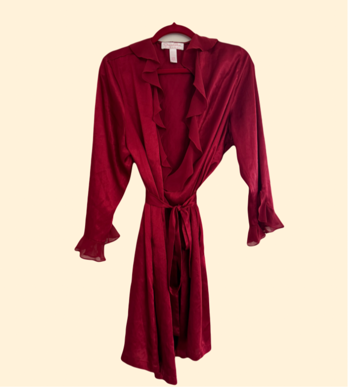 oscar de la renta ruby red satin robe