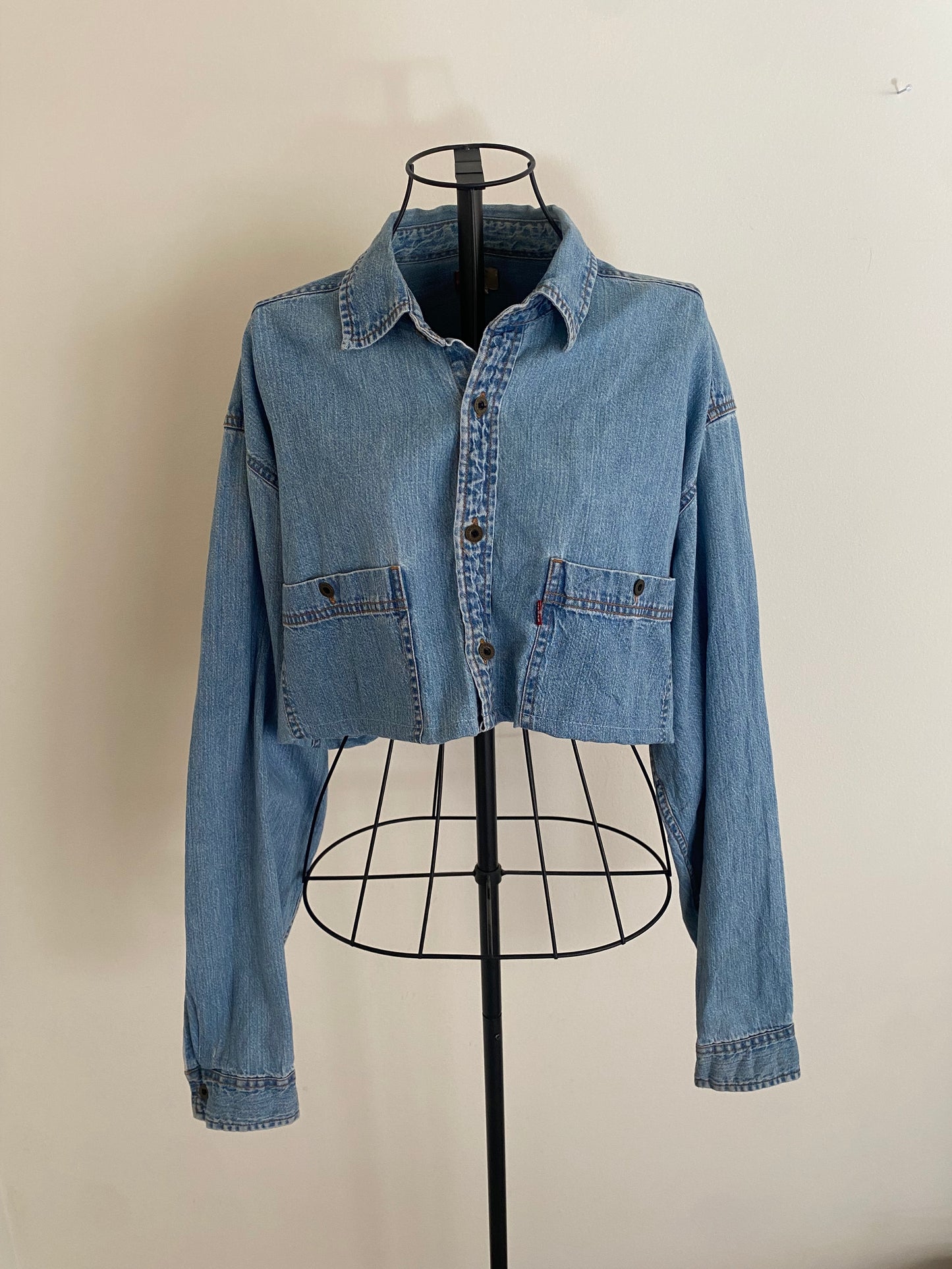 cropped denim button up