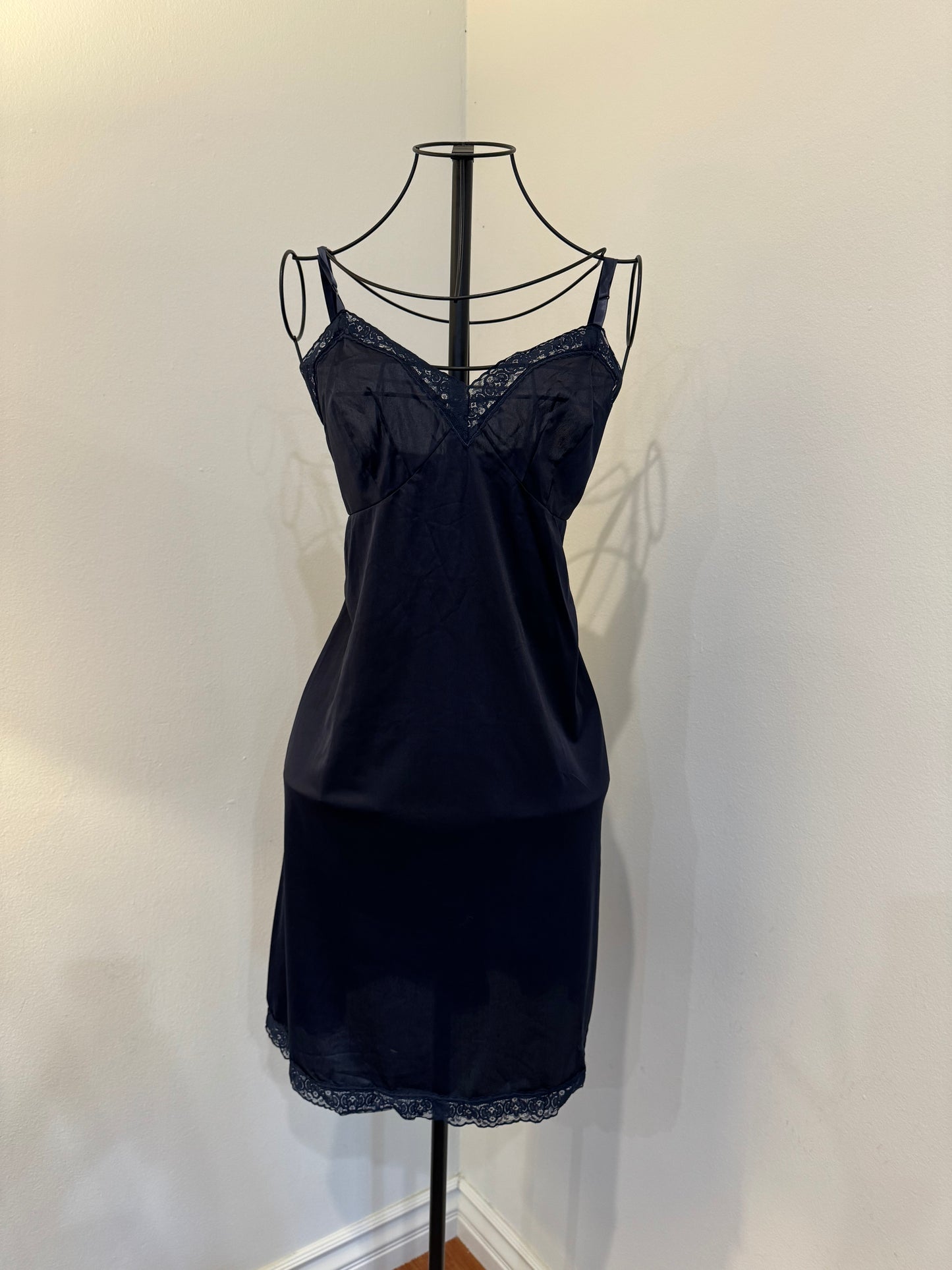 navy lace trim neglige