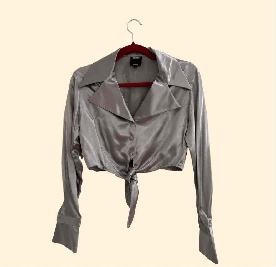 Satin cropped button up blouse